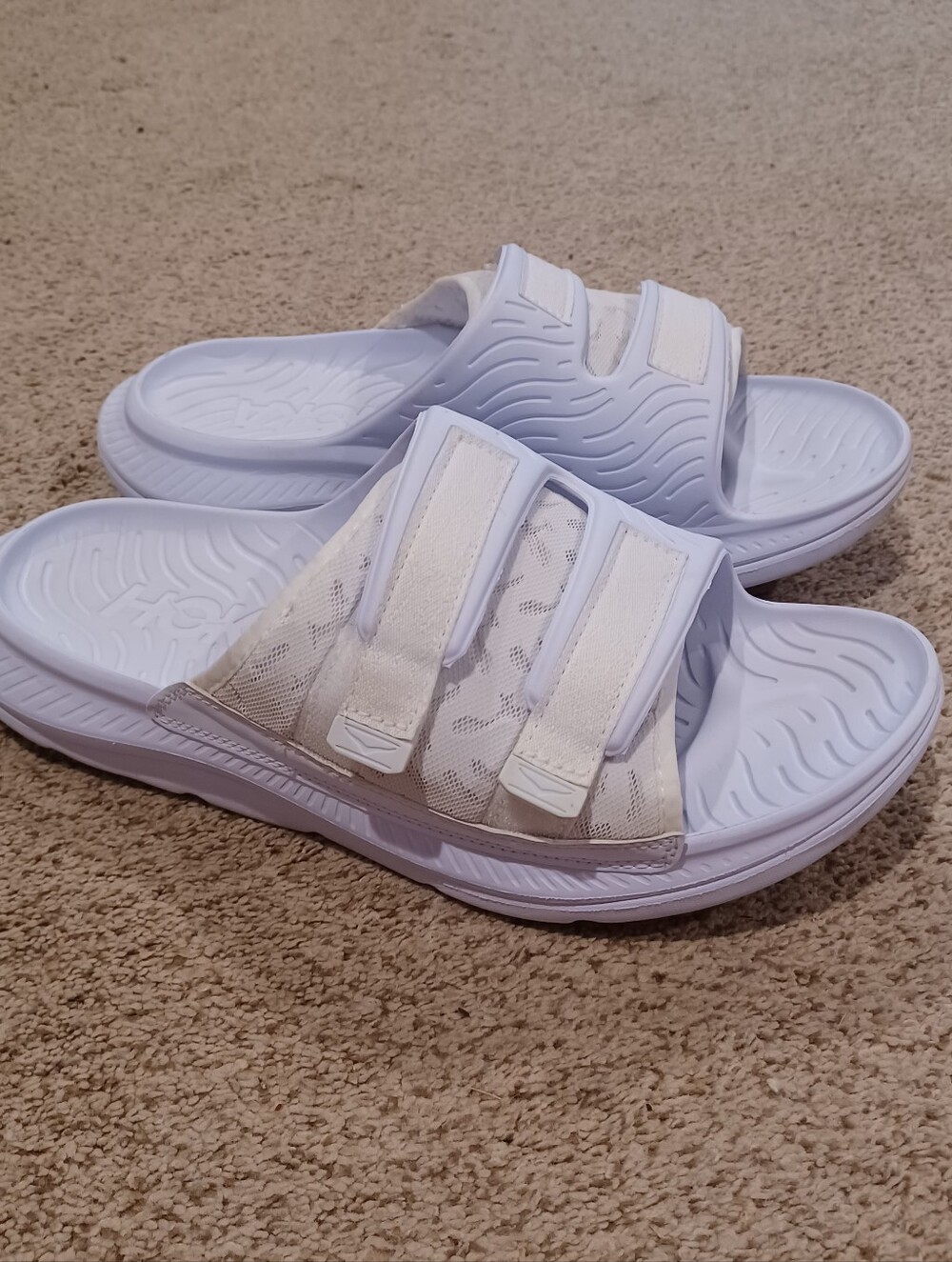 Hoka Ora Luxe Pure White Slides With Velcro Strap Mens Size 12